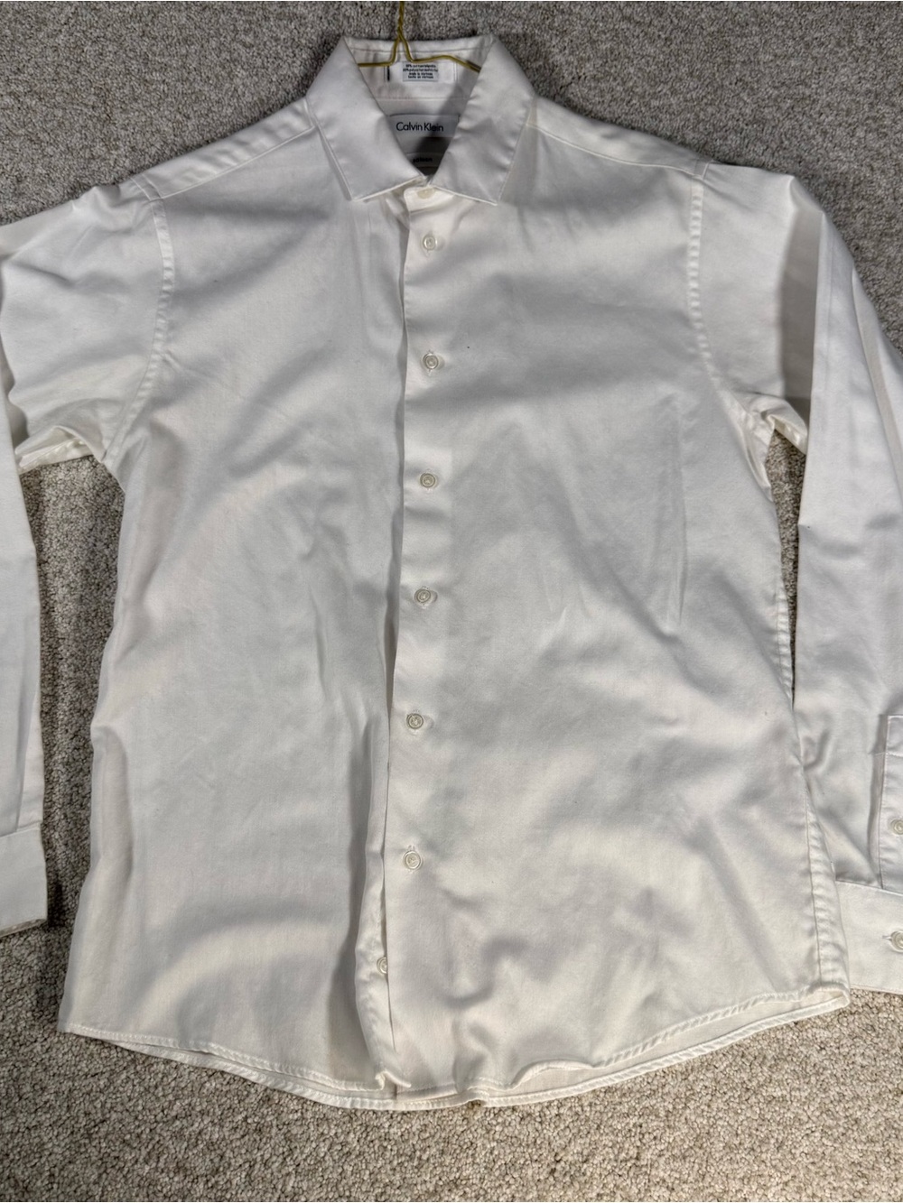 Calvin Klein Boys Size 16 White Sateen Dress Shirt Long Sleeve Button Down